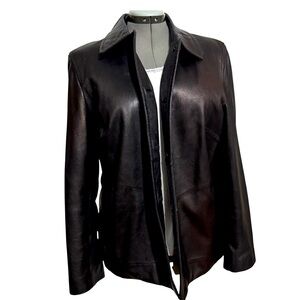 Nine West Black Genuine Leather Jacket Women’s Classic Black Coat